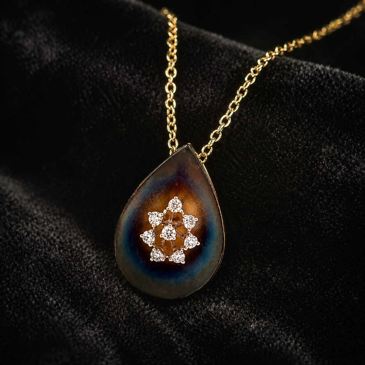 Natural Diamond Leaf Pendant 14KT Yellow Gold