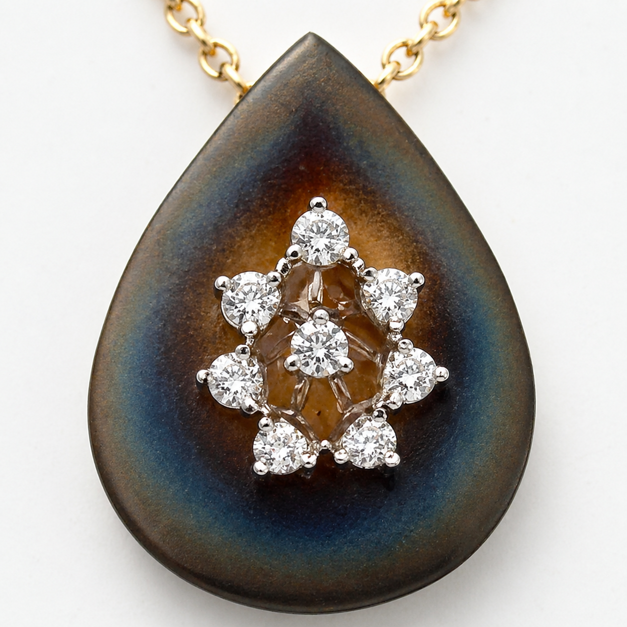 Natural Diamond Leaf Pendant 14KT Yellow Gold