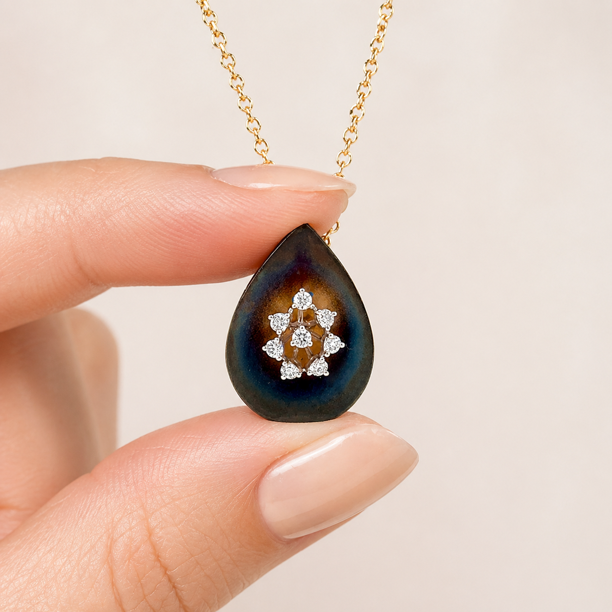 Natural Diamond Leaf Pendant 14KT Yellow Gold