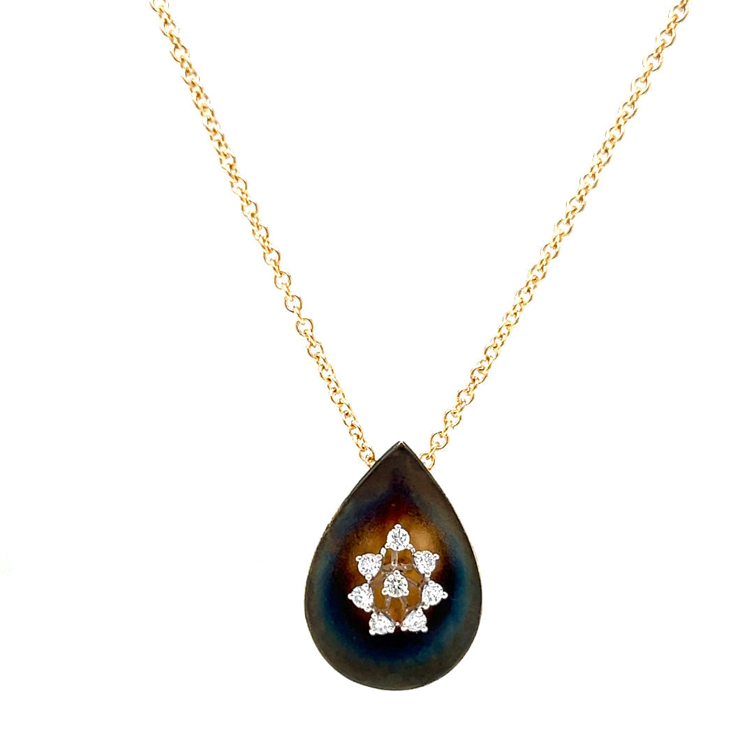 Natural Diamond Leaf  Pendant Necklace, in Yellow Gold