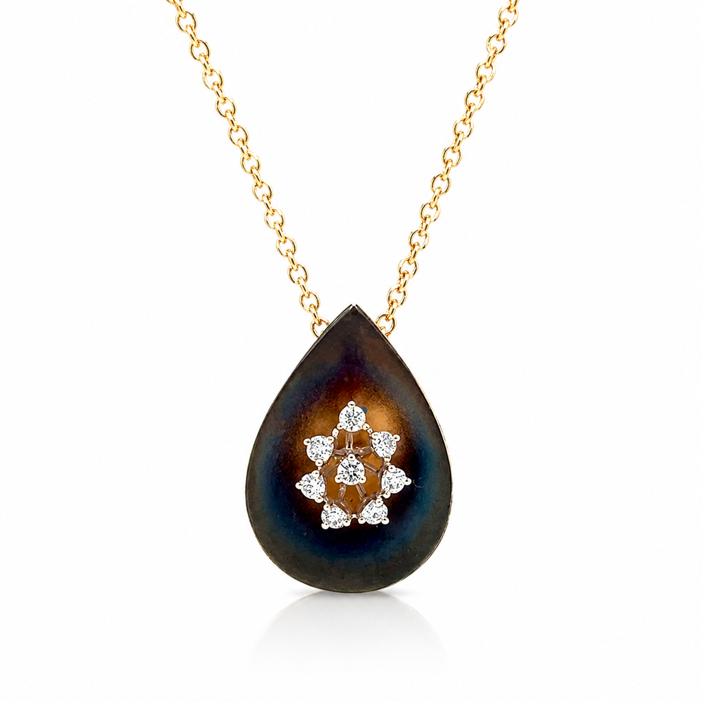Natural Diamond Leaf Pendant 14KT Yellow Gold