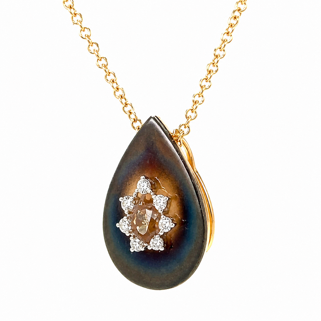 Natural Diamond Leaf Pendant 14KT Yellow Gold