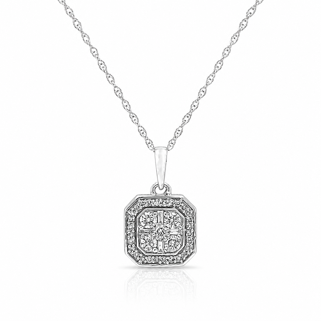 Natural Diamond Cocktail Illusion Pendant 10KT White Gold