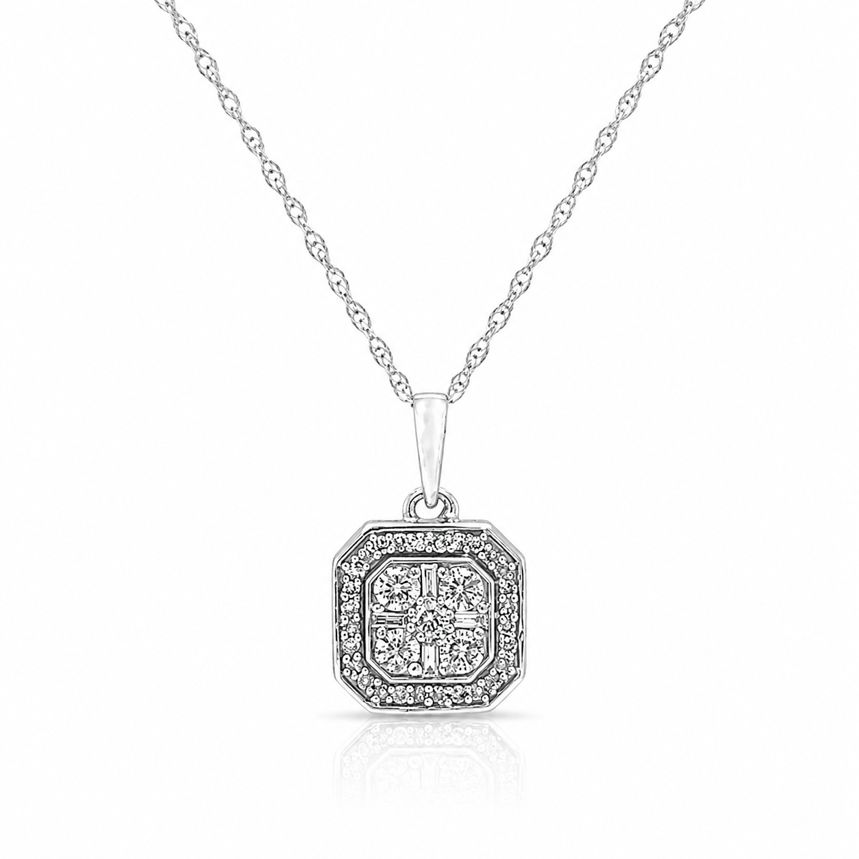 Natural Diamond Cocktail Illusion Pendant 10KT White Gold