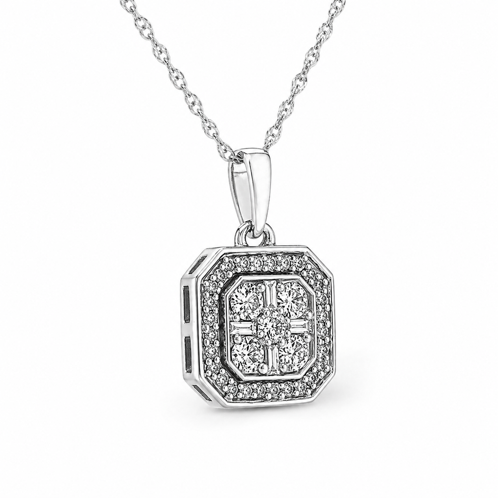 Natural Diamond Cocktail Illusion Pendant 10KT White Gold