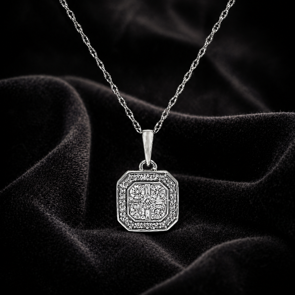 Natural Diamond Cocktail Illusion Pendant 10KT White Gold