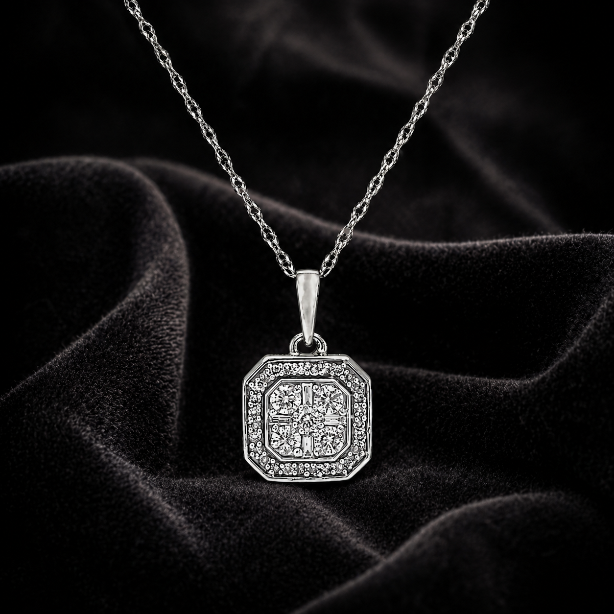 Natural Diamond Cocktail Illusion Pendant 10KT White Gold