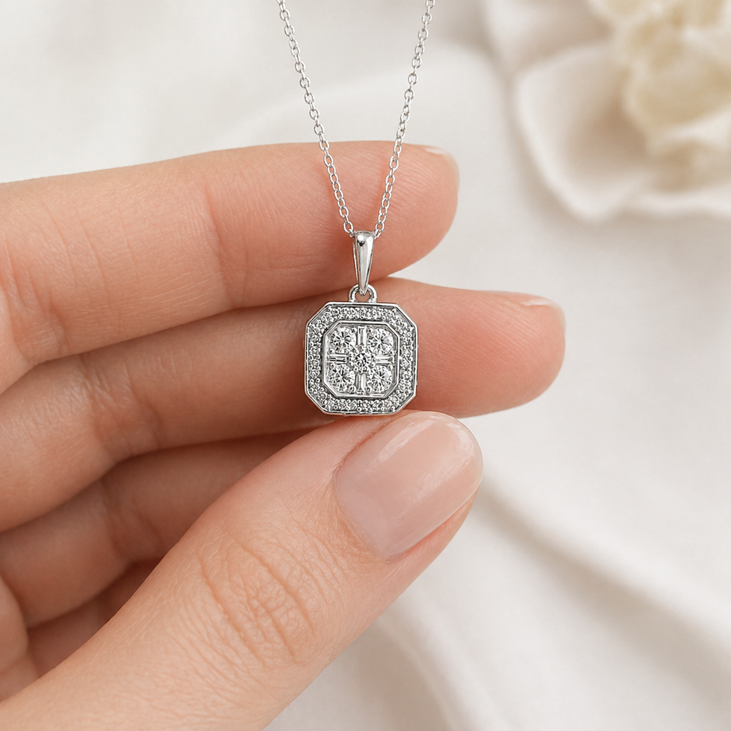 Natural Diamond Cocktail Illusion Pendant 10KT White Gold