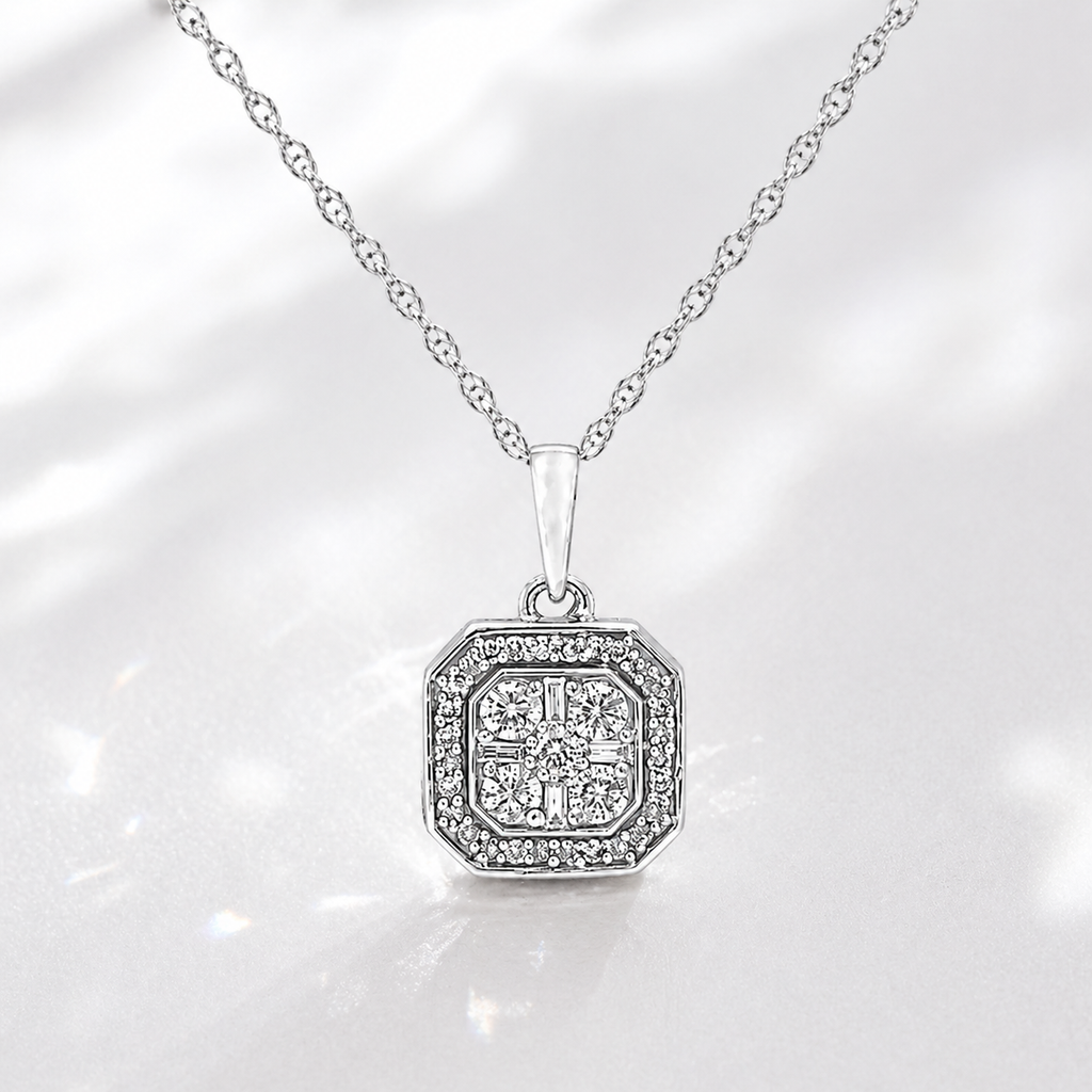 Natural Diamond Cocktail Illusion Pendant 10KT White Gold