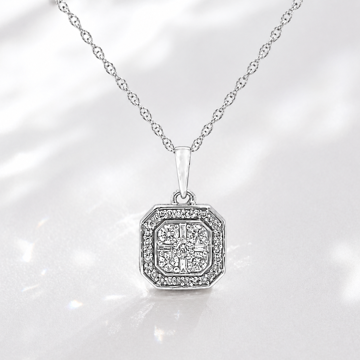 Natural Diamond Cocktail Illusion Pendant 10KT White Gold