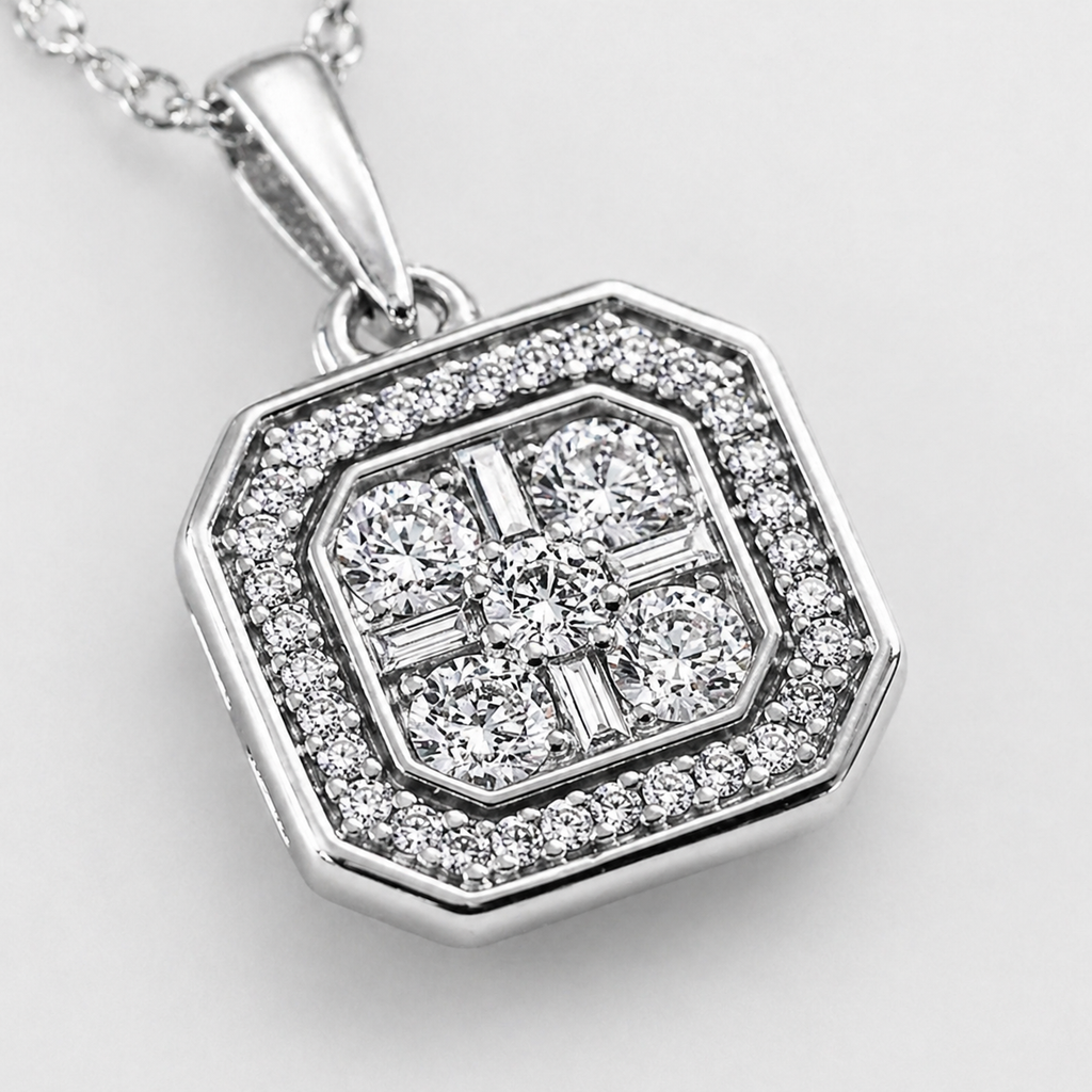 Natural Diamond Cocktail Illusion Pendant 10KT White Gold