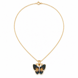Natural Diamond Butterfly Pendant Necklace 14KT Yellow Gold