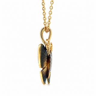 Natural Diamond Butterfly Pendant Necklace 14KT Yellow Gold