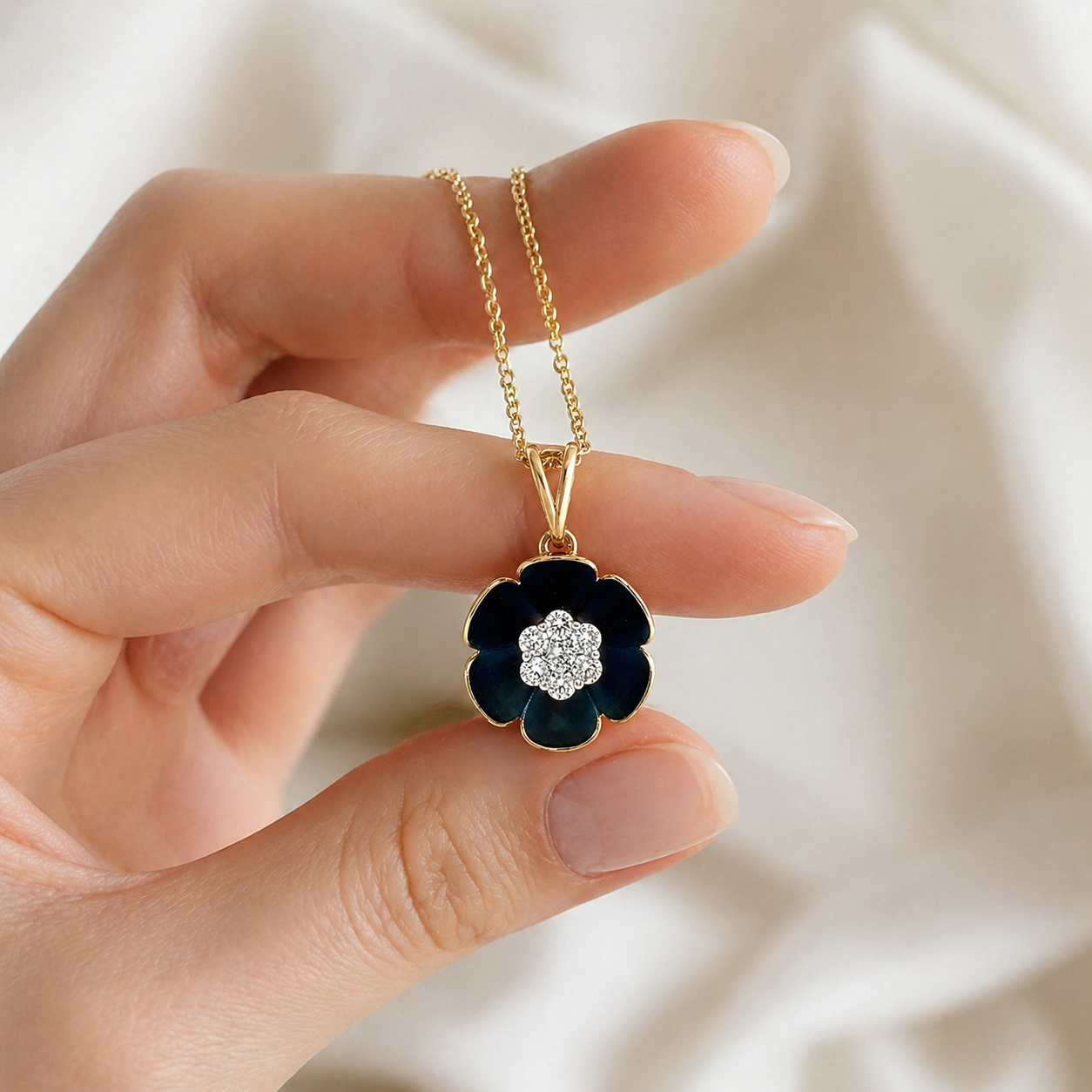 Natural Diamond Flower Fancy Pendant 14KT Yellow Gold