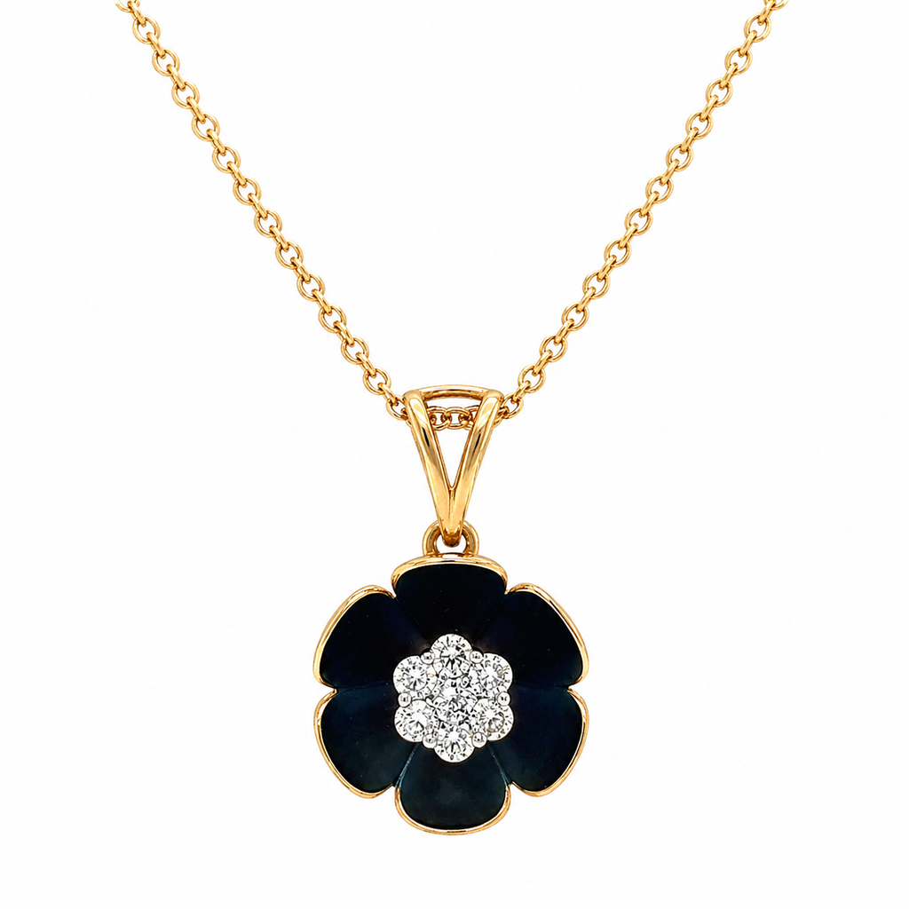 Natural Diamond Flower Fancy Pendant 14KT Yellow Gold