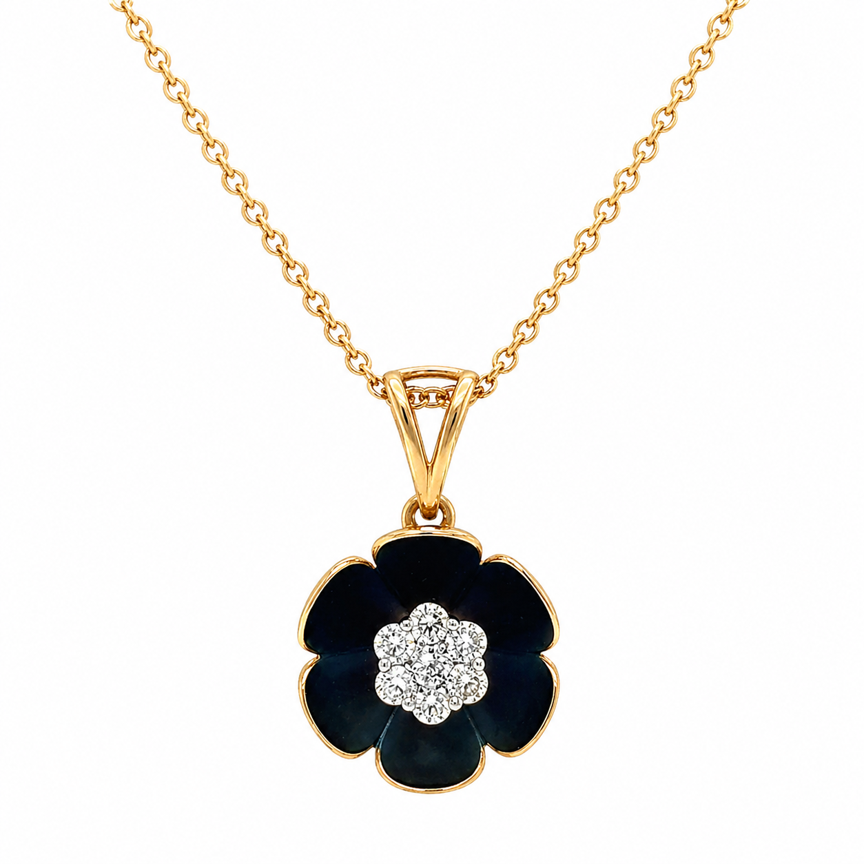 Natural Diamond Flower Fancy Pendant 14KT Yellow Gold