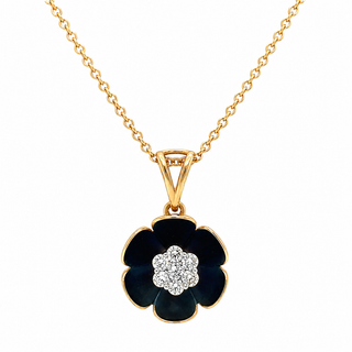 Natural Diamond Flower Fancy Pendant 14KT Yellow Gold