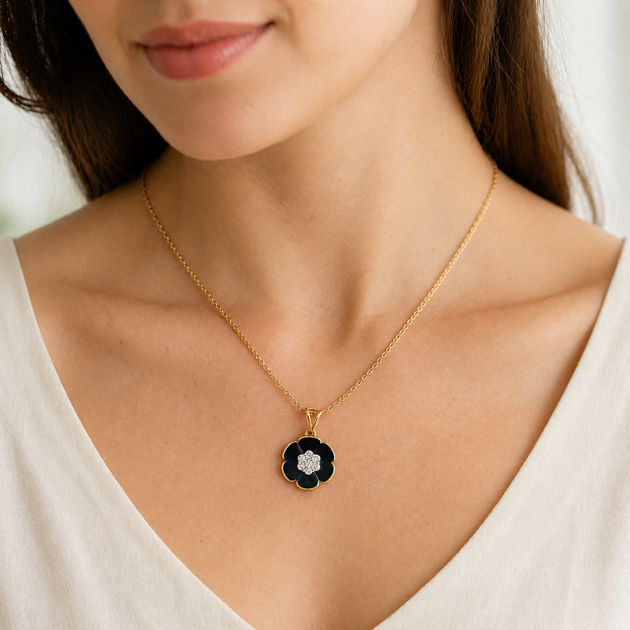 Natural Diamond Flower Fancy Pendant 14KT Yellow Gold