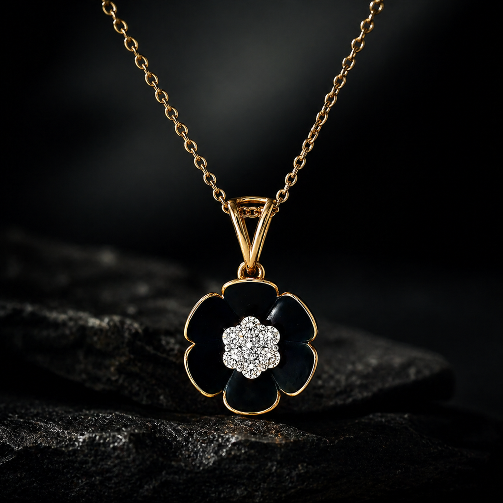 Natural Diamond Flower Fancy Pendant 14KT Yellow Gold