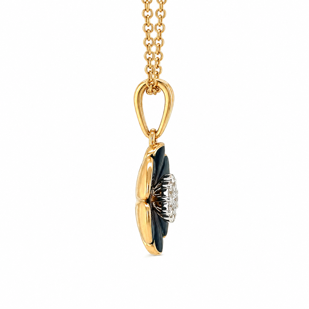 Natural Diamond Flower Fancy Pendant 14KT Yellow Gold