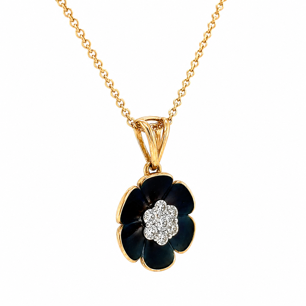 Natural Diamond Flower Fancy Pendant 14KT Yellow Gold