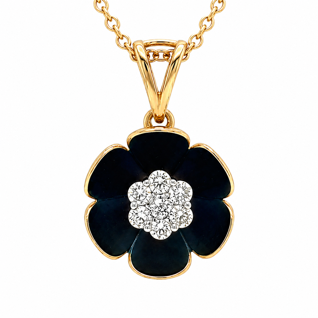 Natural Diamond Flower Fancy Pendant 14KT Yellow Gold