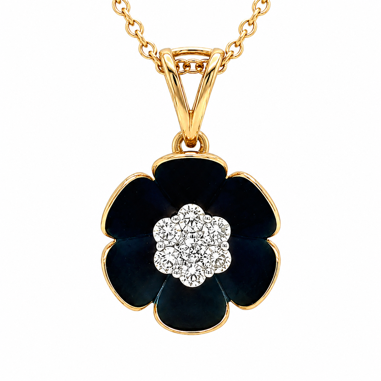 Natural Diamond Flower Fancy Pendant 14KT Yellow Gold