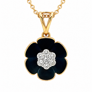 Natural Diamond Flower Fancy Pendant 14KT Yellow Gold