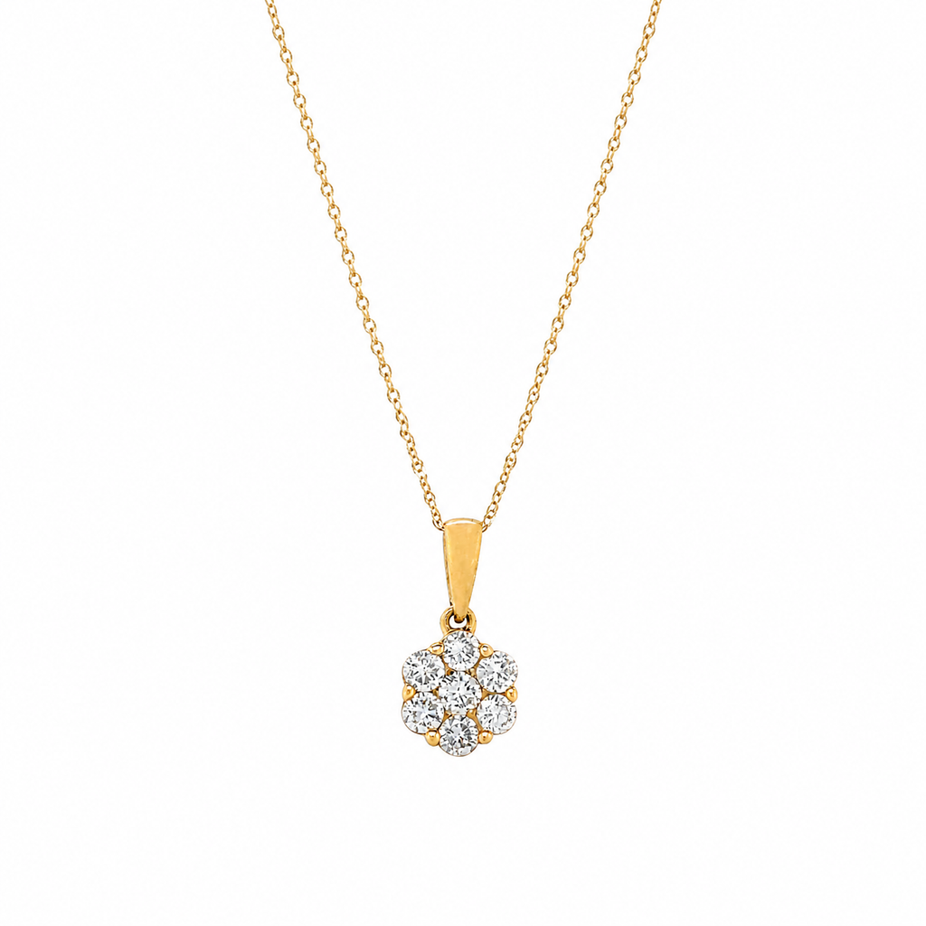 Natural Diamond Cluster Illusion Pendant 14KT Yellow Gold