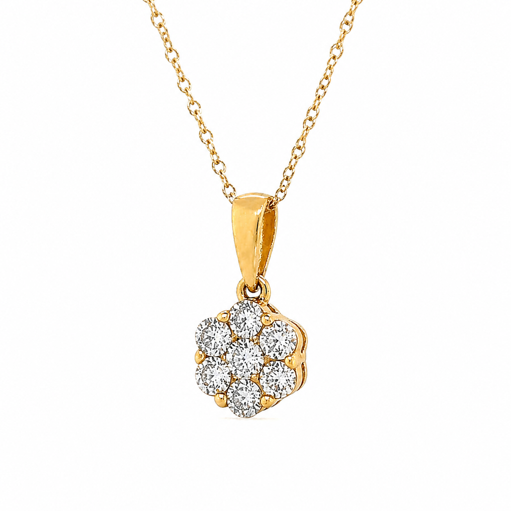 Natural Diamond Cluster Illusion Pendant 14KT Yellow Gold