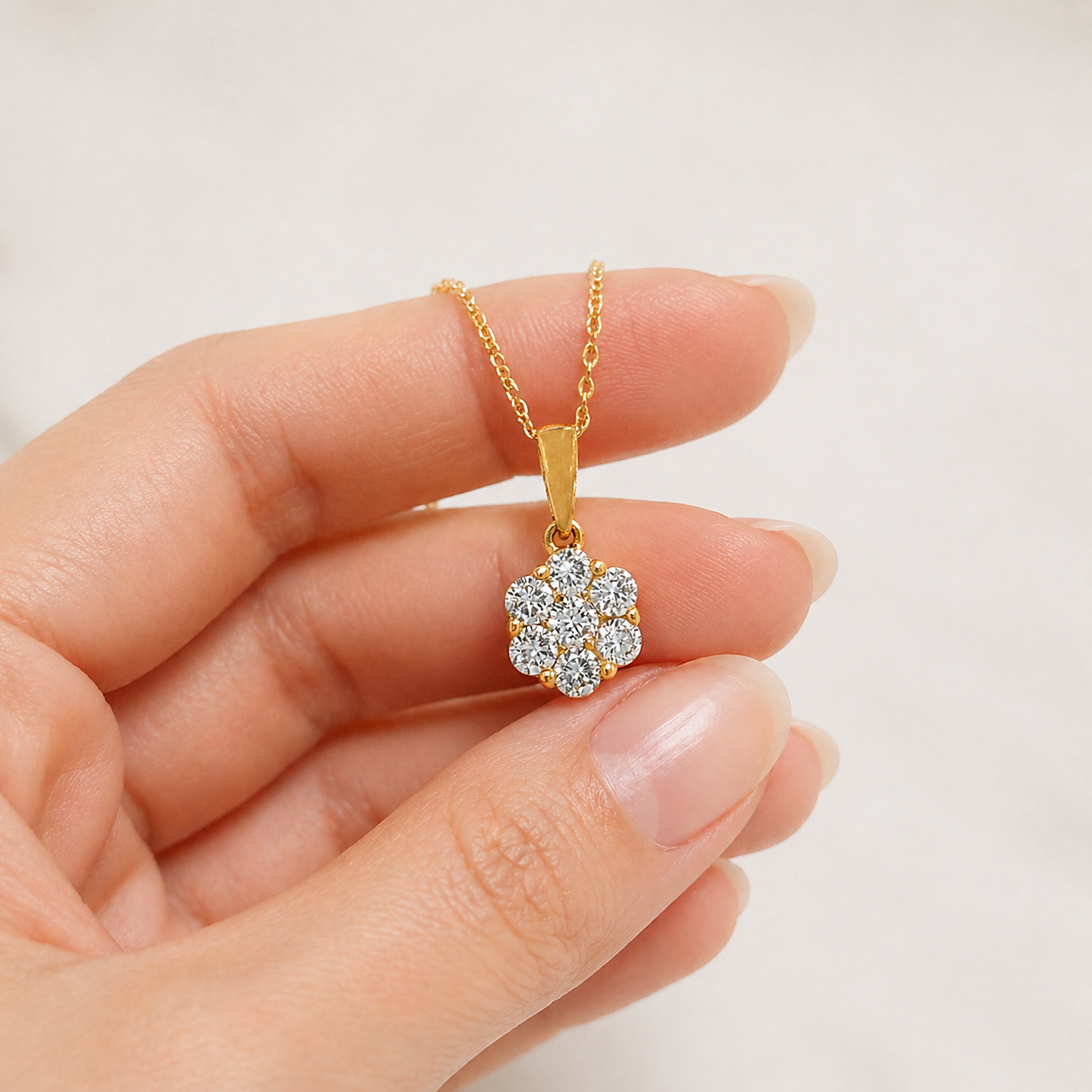 Natural Diamond Cluster Illusion Pendant 14KT Yellow Gold