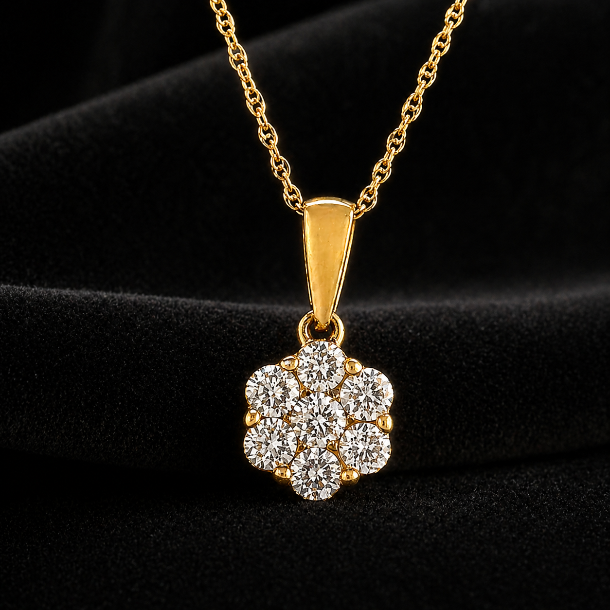 Natural Diamond Cluster Illusion Pendant 14KT Yellow Gold