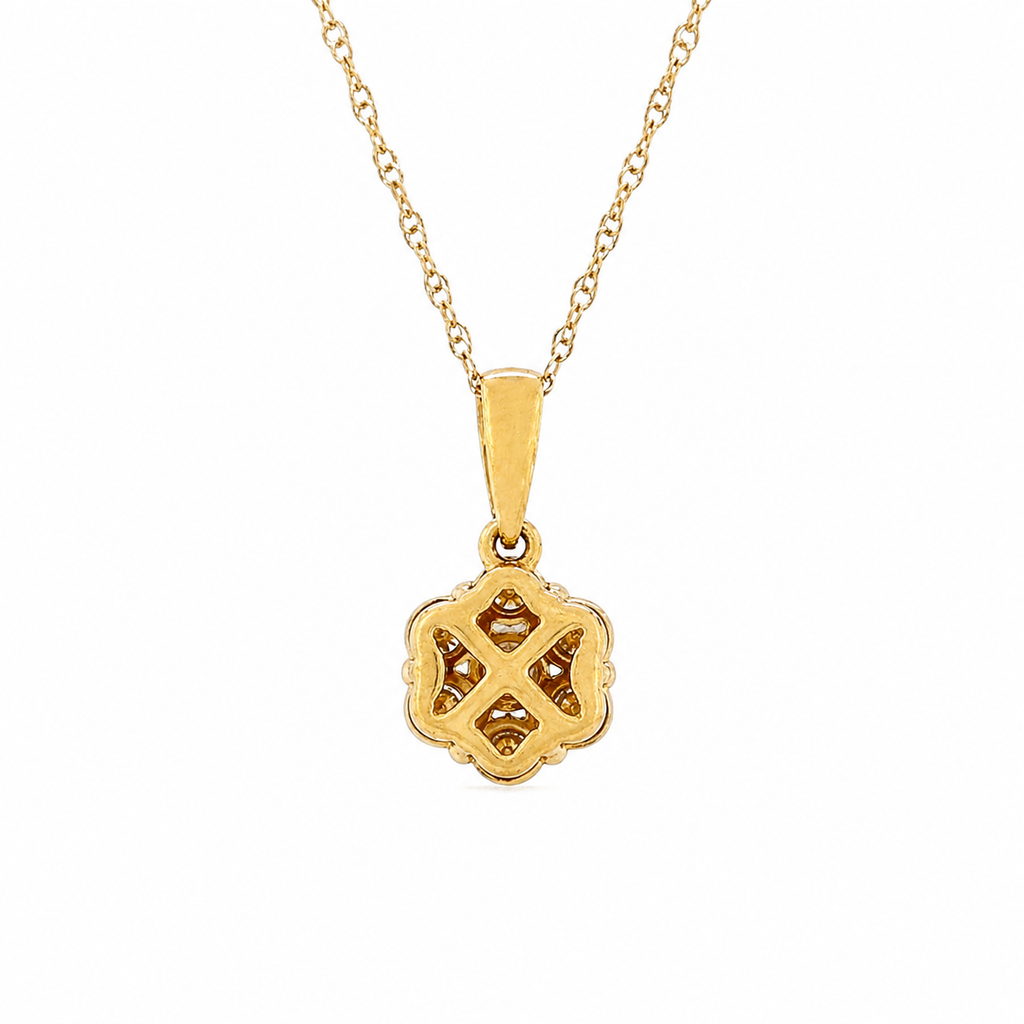 Natural Diamond Cluster Illusion Pendant 14KT Yellow Gold
