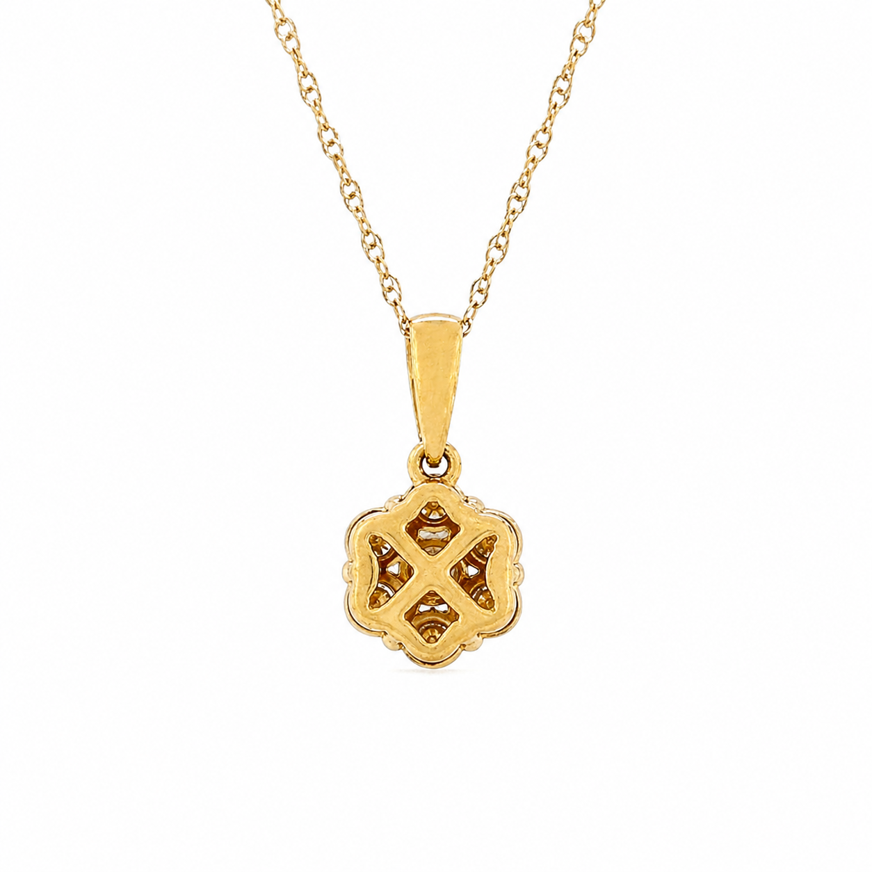 Natural Diamond Cluster Illusion Pendant 14KT Yellow Gold
