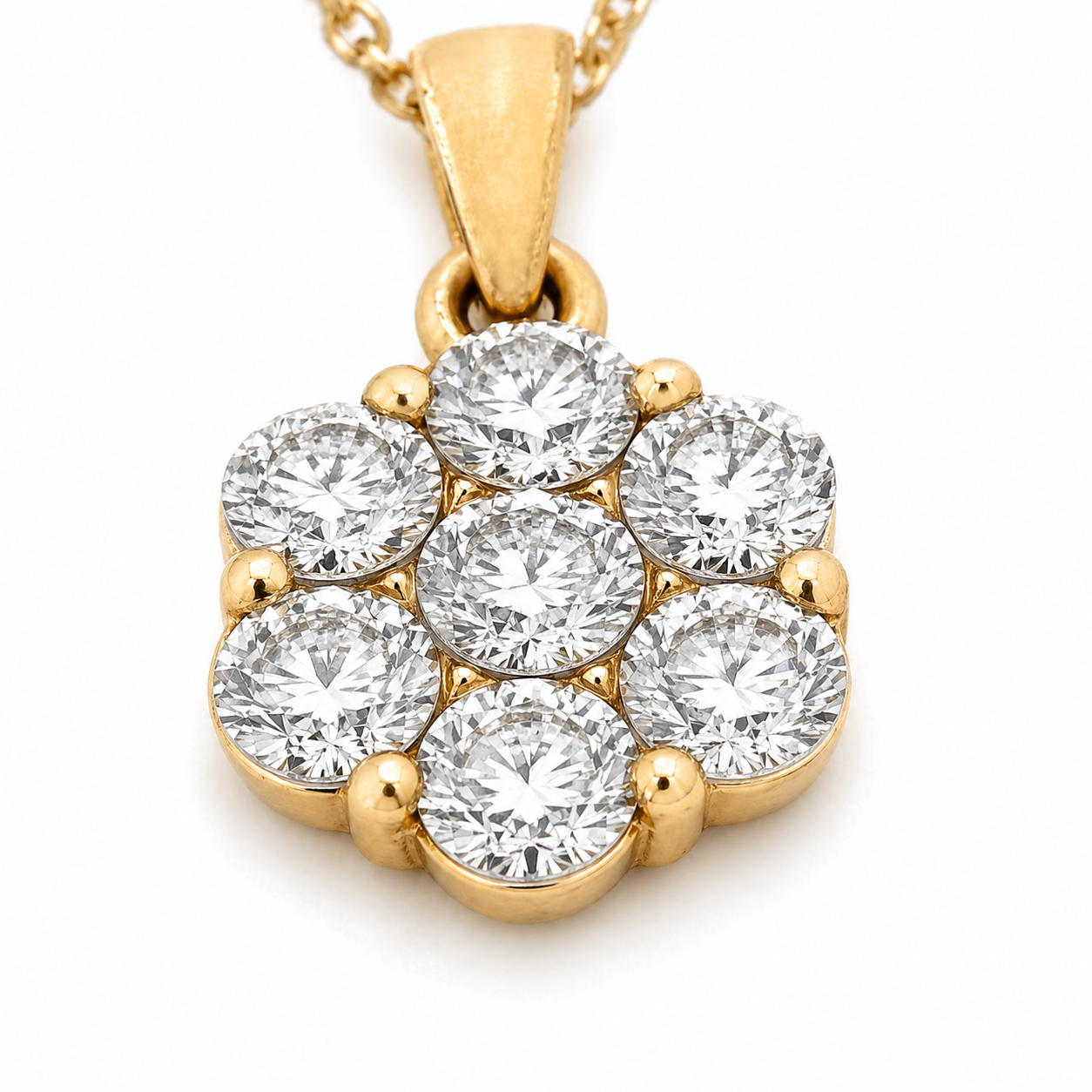 Natural Diamond Cluster Illusion Pendant 14KT Yellow Gold