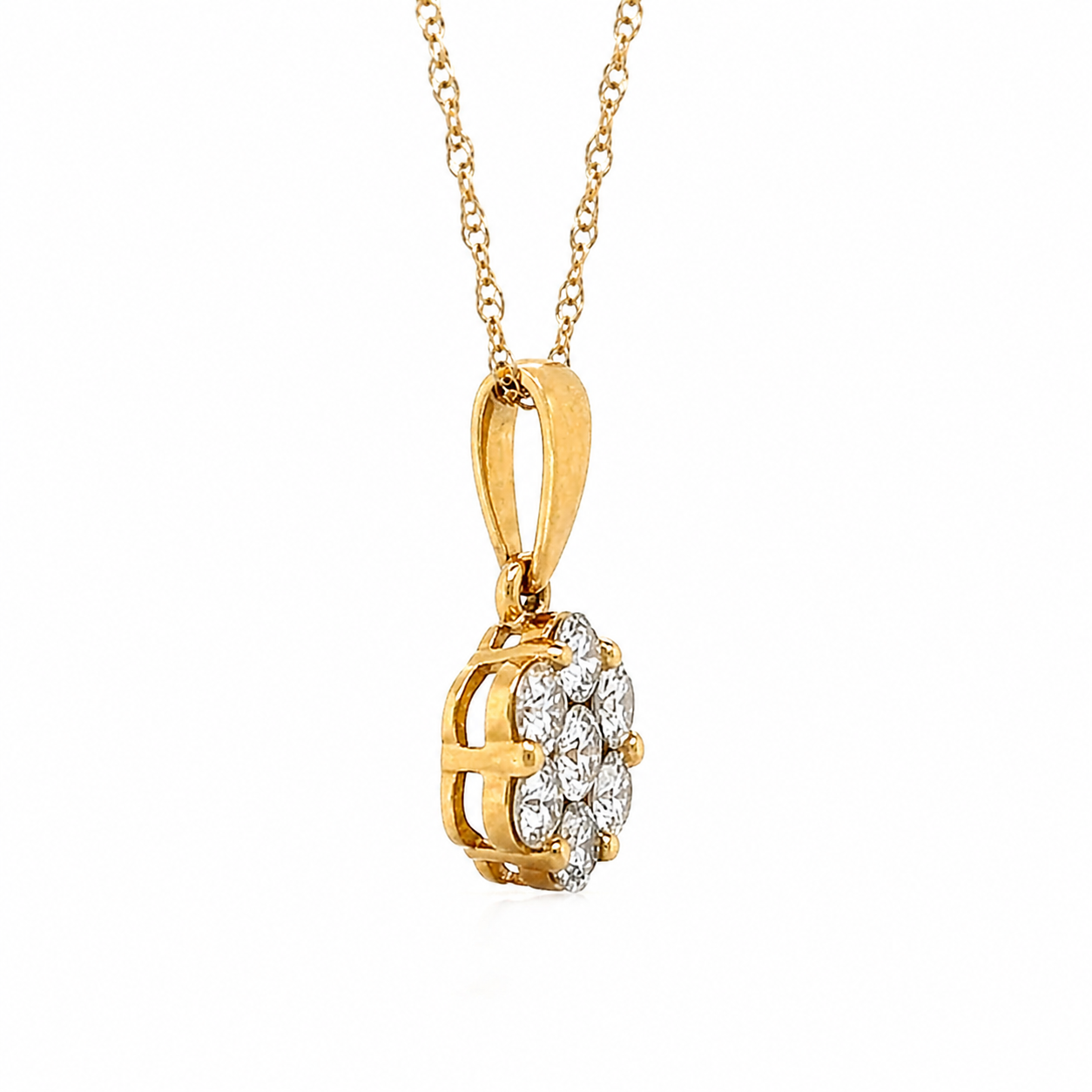 Natural Diamond Cluster Illusion Pendant 14KT Yellow Gold