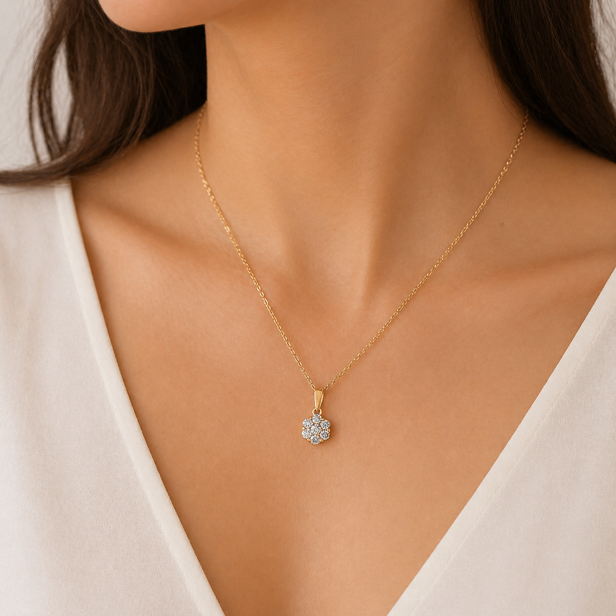 Natural Diamond Cluster Illusion Pendant 14KT Yellow Gold
