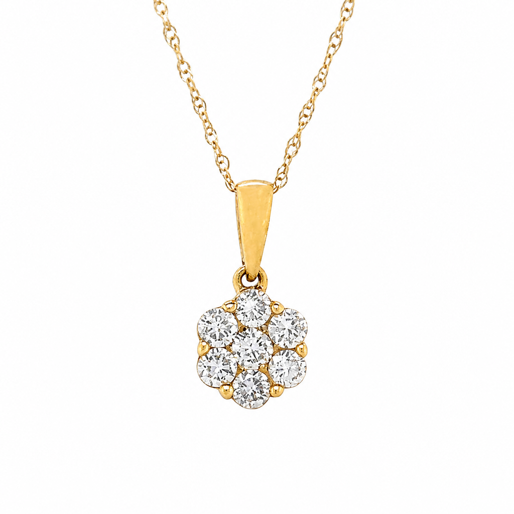 Natural Diamond Cluster Illusion Pendant 14KT Yellow Gold