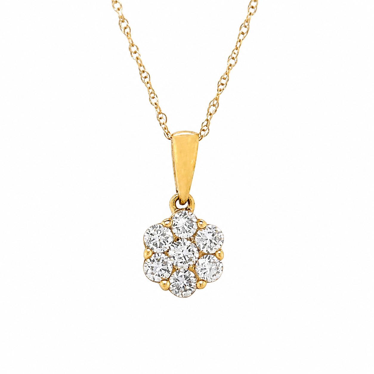 Natural Diamond Cluster Illusion Pendant 14KT Yellow Gold