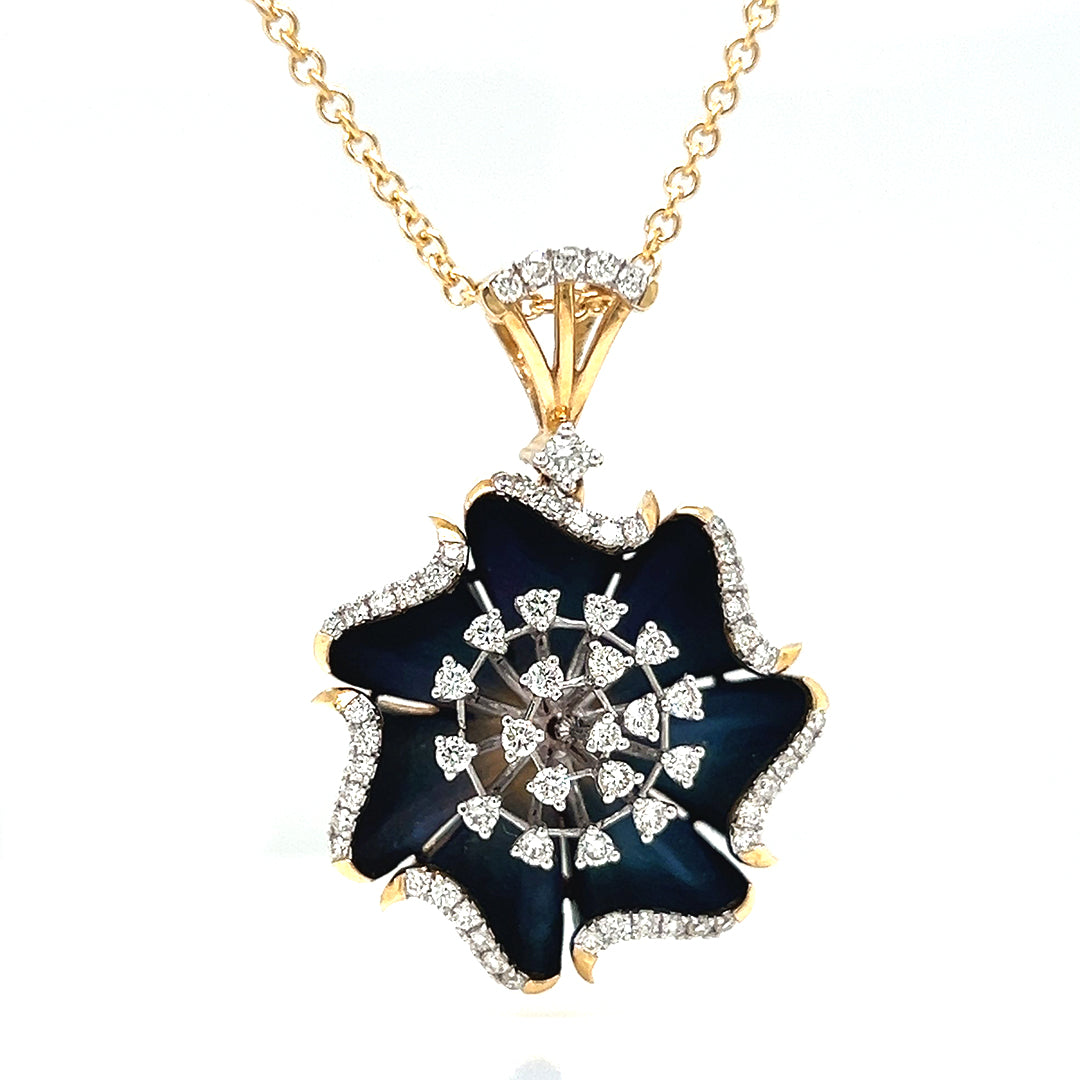 Natural Diamond Floral Cocktail Pendant Necklace, in Yellow Gold