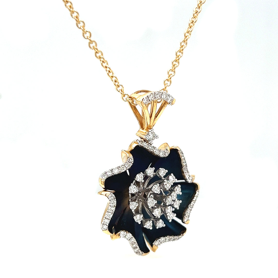 Natural Diamond Floral Cocktail Pendant Necklace, in Yellow Gold