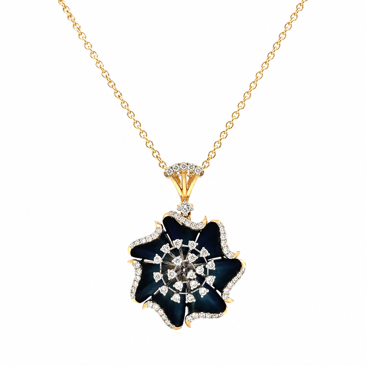 Natural Diamond Floral Cocktail Pendant 14KT Yellow Gold
