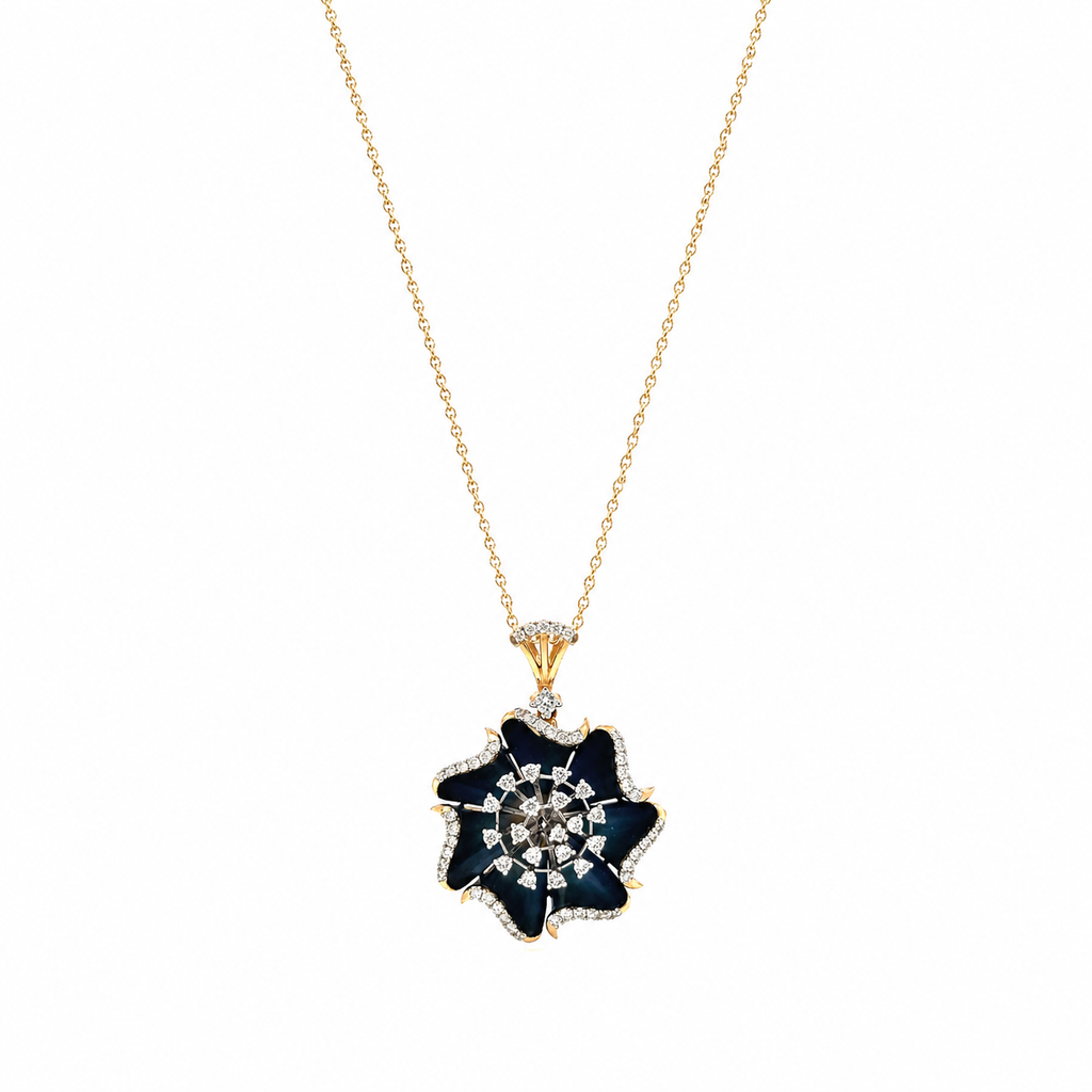 Natural Diamond Floral Cocktail Pendant 14KT Yellow Gold