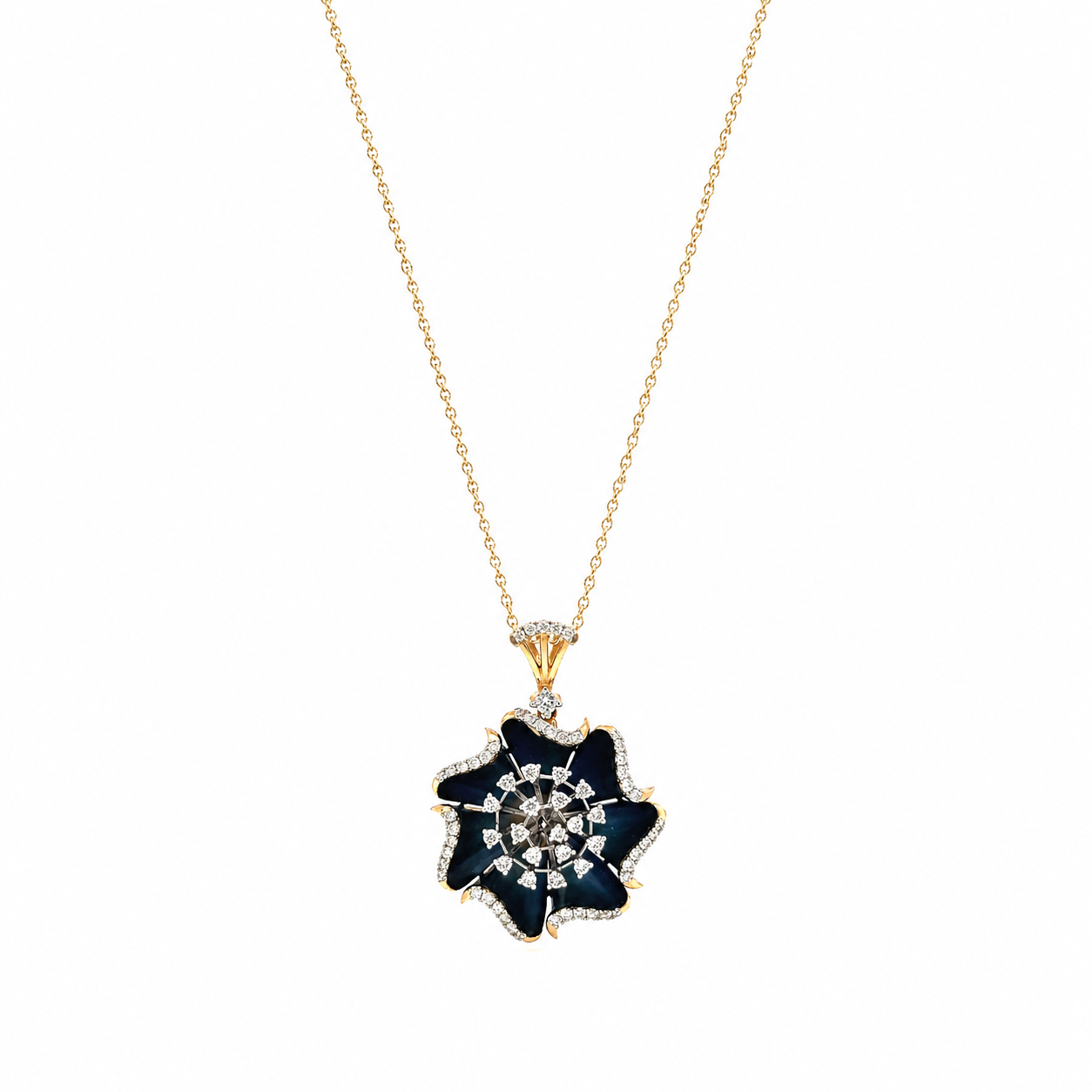 Natural Diamond Floral Cocktail Pendant 14KT Yellow Gold