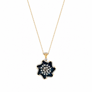 Natural Diamond Floral Cocktail Pendant 14KT Yellow Gold