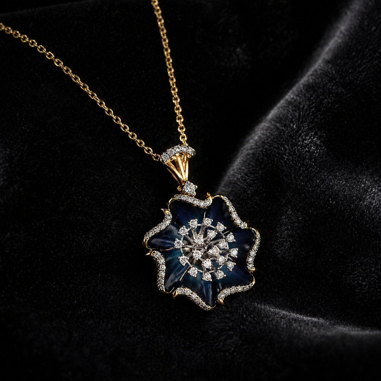Natural Diamond Floral Cocktail Pendant 14KT Yellow Gold