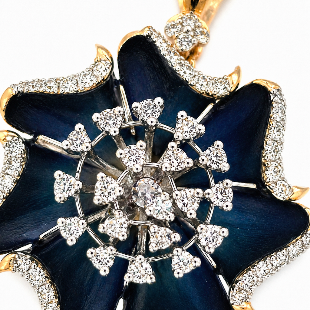 Natural Diamond Floral Cocktail Pendant 14KT Yellow Gold