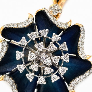 Natural Diamond Floral Cocktail Pendant 14KT Yellow Gold