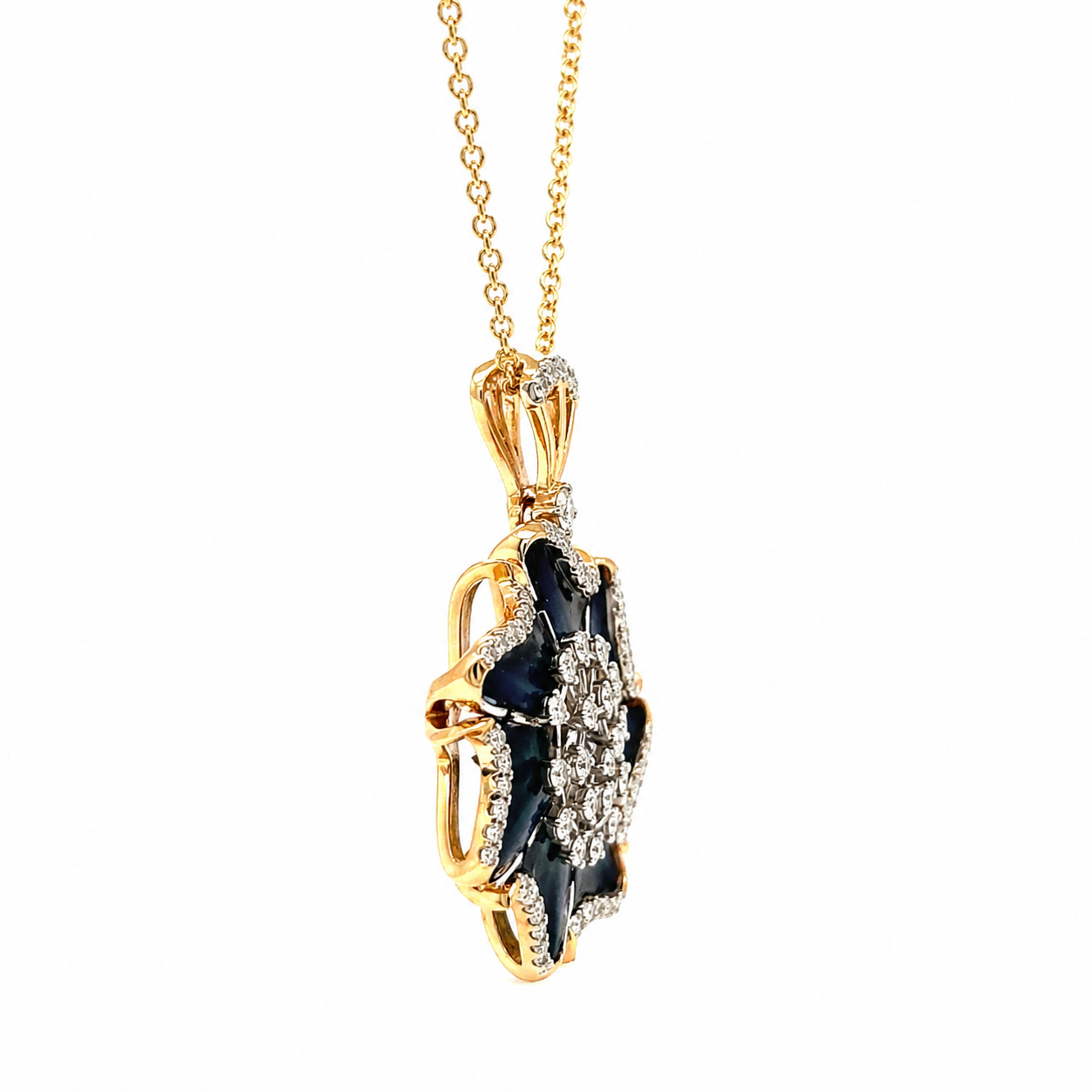 Natural Diamond Floral Cocktail Pendant 14KT Yellow Gold