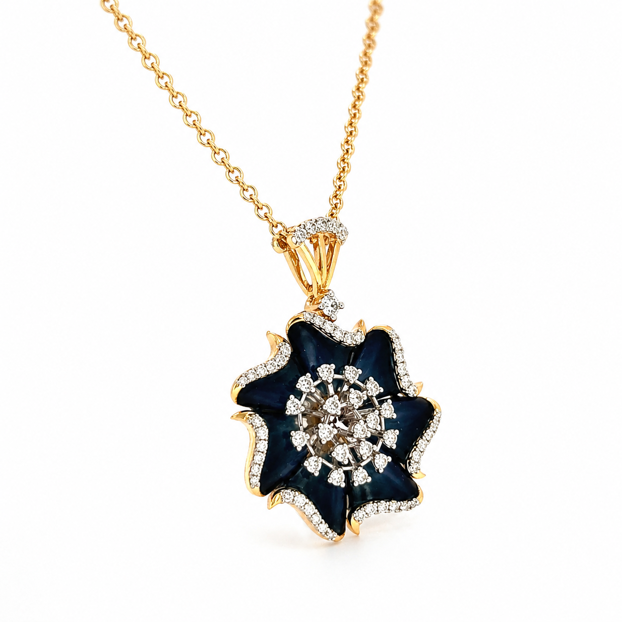 Natural Diamond Floral Cocktail Pendant 14KT Yellow Gold